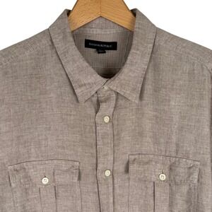 Banana Republic Mens XL Linen Cotton Short Sleeve Button Down Shirt Taupe Brown